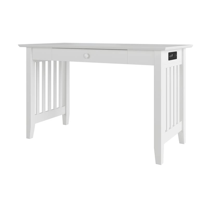 Mission Writing Desk with Drawer and Built In USB Charger in White