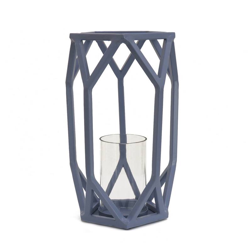 11" Candle Lantern with Glass Chimney, Dusty Blue by National Tree Company - 11 in
