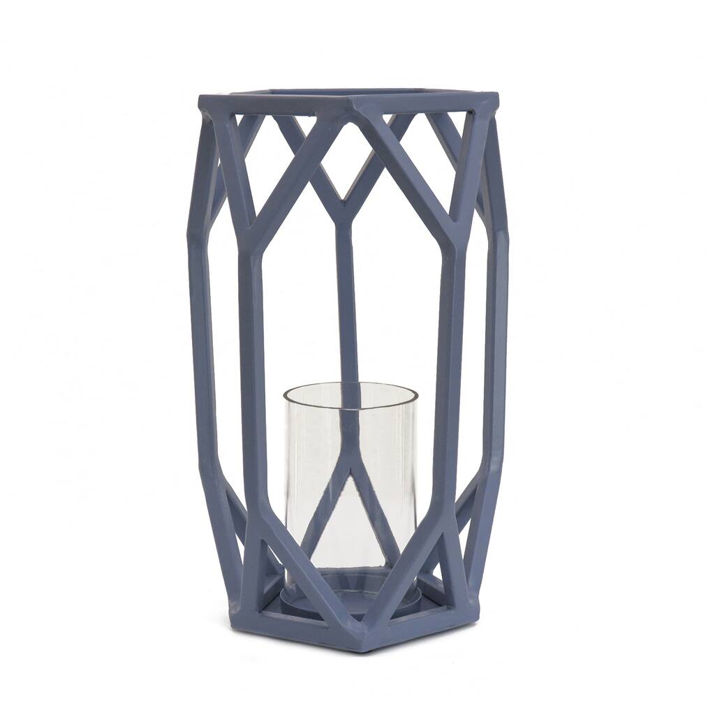 11" Candle Lantern with Glass Chimney, Dusty Blue by National Tree Company - 11 in