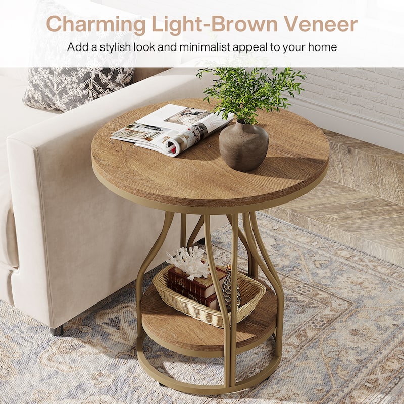 2-Tier Round End Side Table, Modern Nightstand