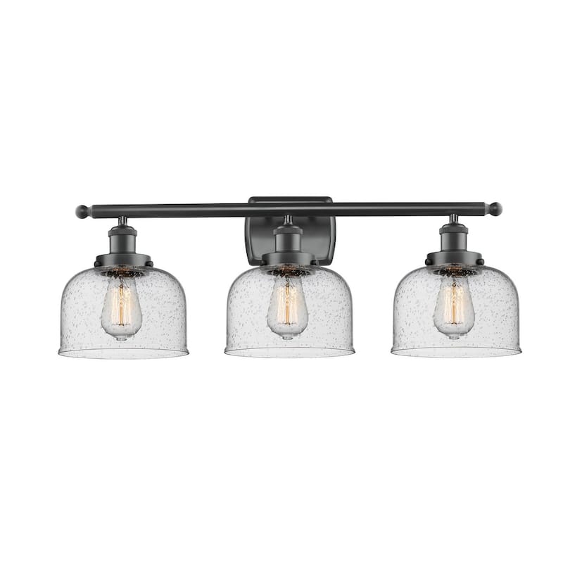 Innovations Lighting Large Bell 3 Light 26" Wide Vanity Light - Matte Black / Seedy