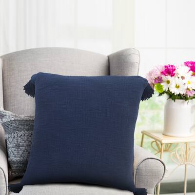 Sevita Solid Navy Tasseled Throw Pillow