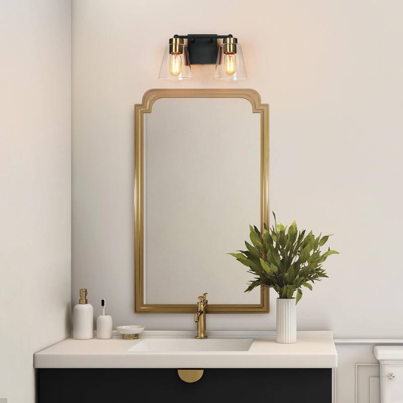 Airielle Black Gold 2-Lights Bathroom Vanity Lights Modern Farmhouse Bedroom Wall Lamps with Cylinder Glass Shade