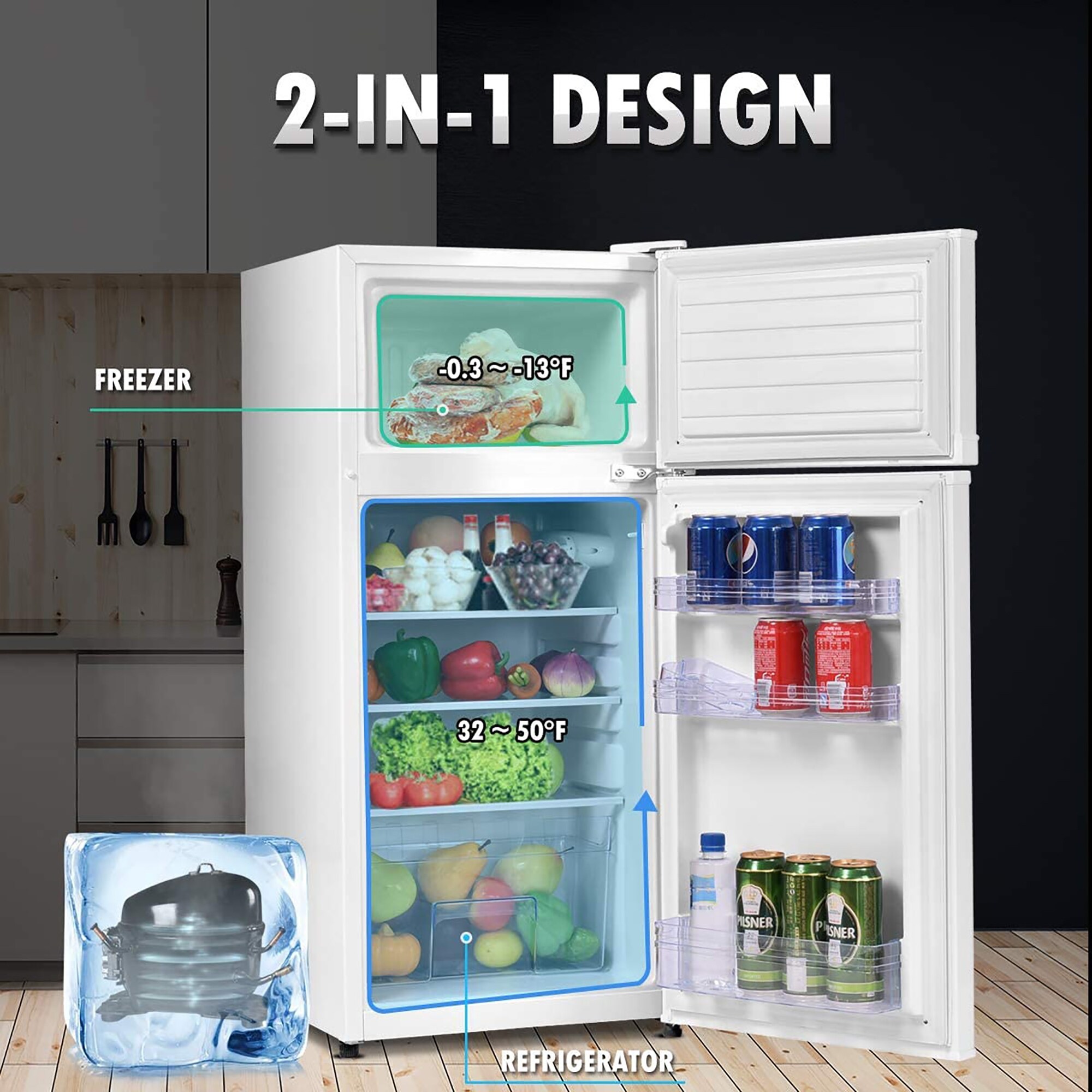 Costway 2 Doors 3.4 cu ft. Unit Compact Mini Refrigerator Freezer - On Sale  - Bed Bath & Beyond - 27201335