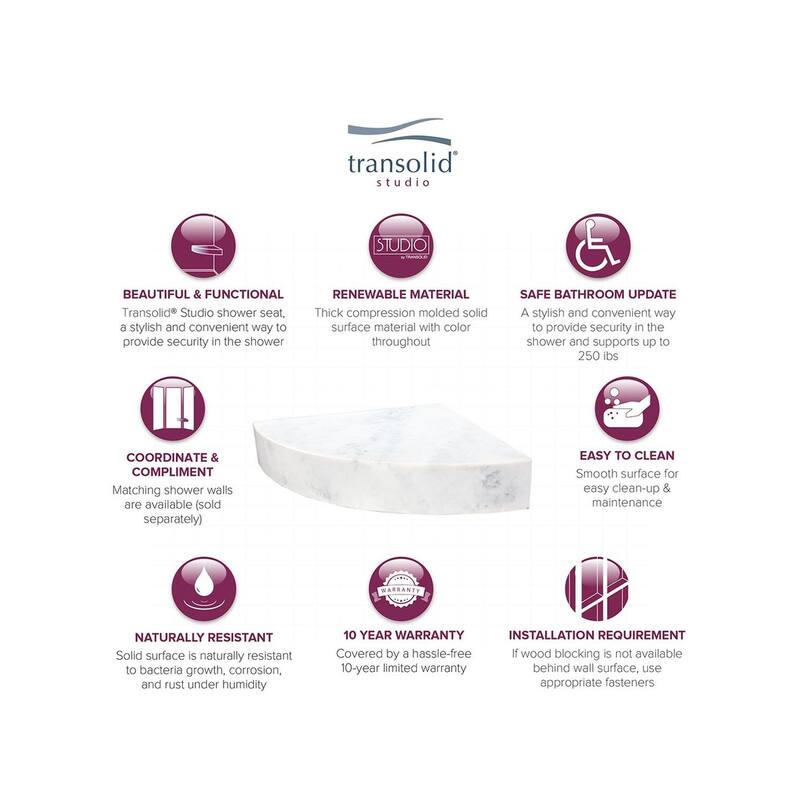 Transolid Studio 14-In X 14-In Solid Surface Wall-Mount Corner Shower Seat - 14.5" x 14.25" x 3"