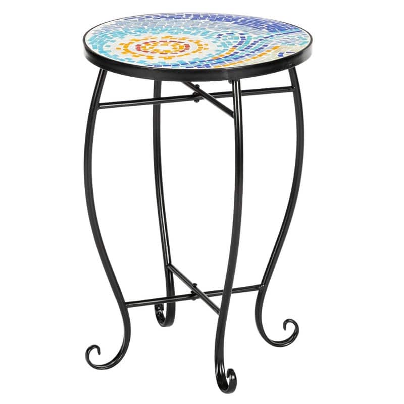 Blue Hawaiian Style Glass Round Terrace Bistro Table Side Table - Blue
