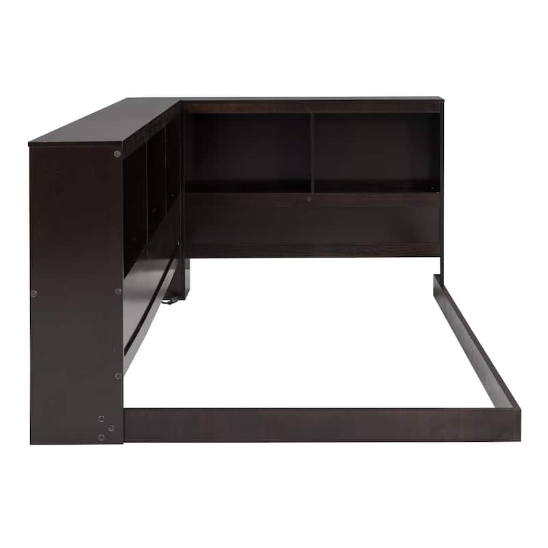 Espresso Wood Twin Size Daybed with Storage Cabinets and USB Ports