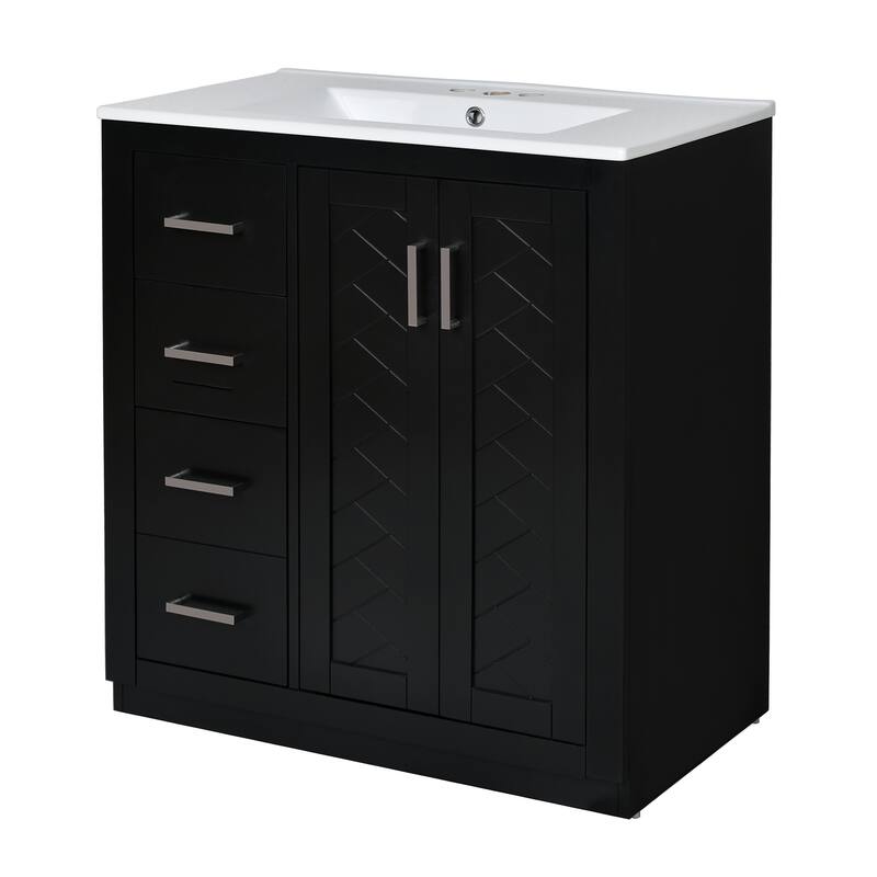 30" Wood Bathroom Vanity with Ceramic Sink and 3 Drawers