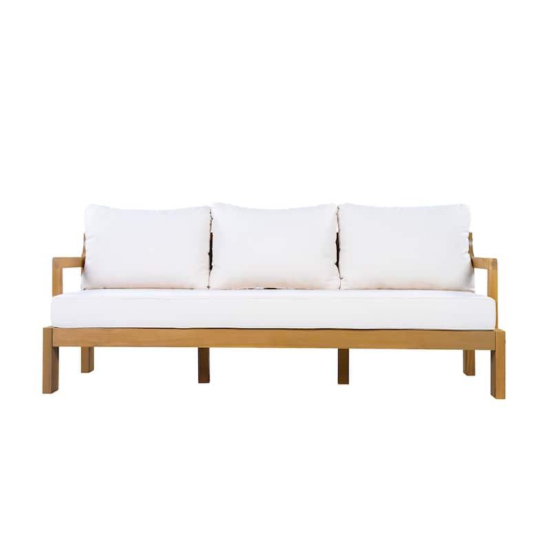 Christopher Knight Home - Modern 3-Piece Acacia Wood Outdoor Sectional Set with 3-Seater Sofa, Loveseat & Coffee Table