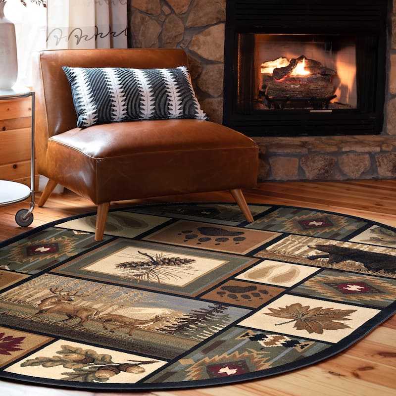 Natural Lodge Novelty Graphic Indoor Area Rug - 5'3'' x 7'3'' Oval - Multi-Color