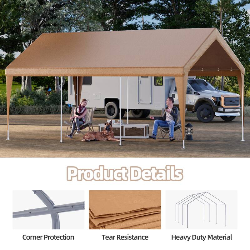 Heavy Duty Carport, All-Weather Waterproof Shelter with Steel Frame for Cars, Boats & Equipment