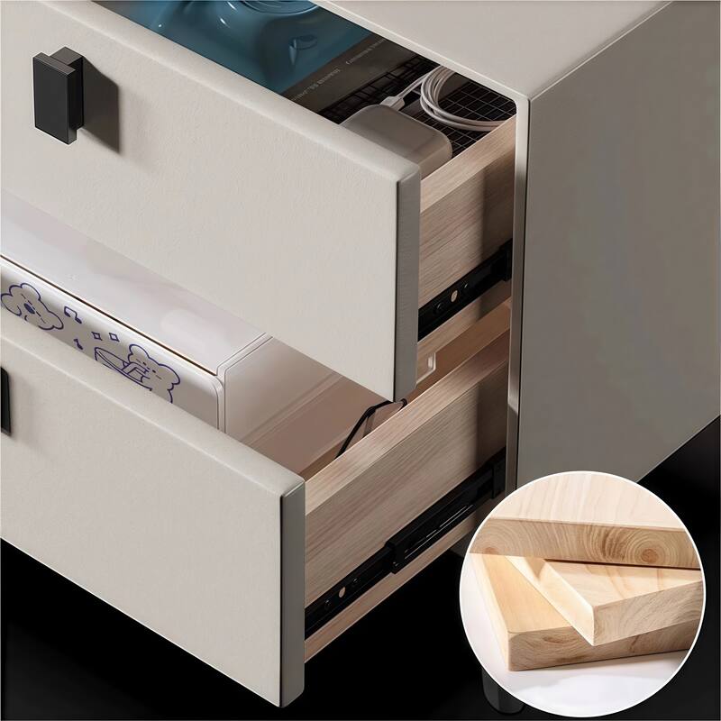 Modern White Pine Nightstand with Two Drawers