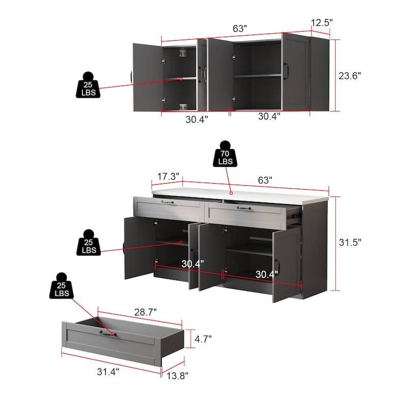 2 Piece Modular Closet Storage Set with Floor and Wall Cabinets Pantry