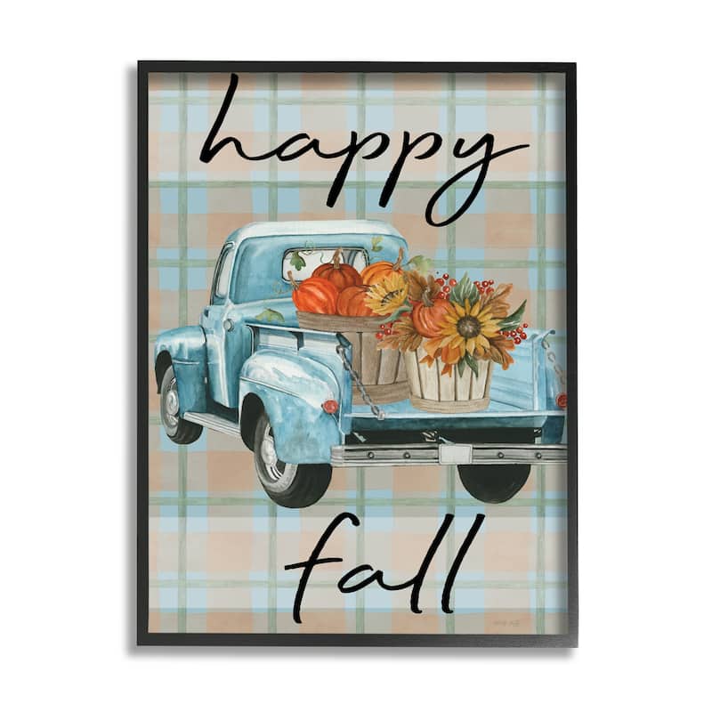 Stupell Happy Fall Flower Truck Framed Giclee Art Design by Cindy Jacobs - 11 x 14 - Black