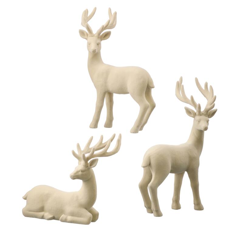 5-9.5" Resin Flocked Deer Set of 3
