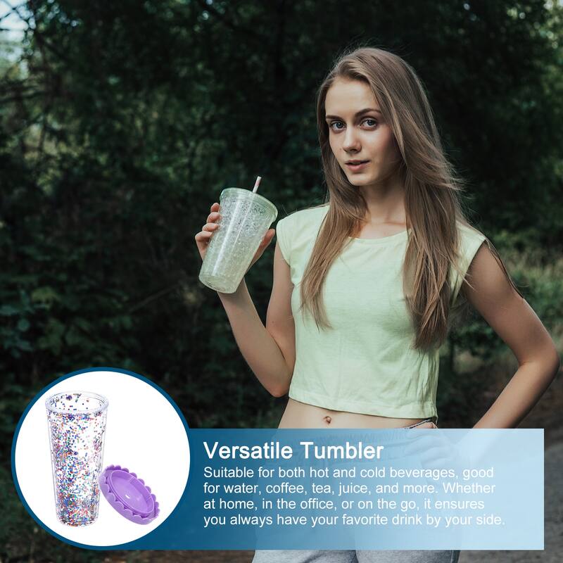 Acrylic Tumbler with Lid and Straw, 24 Oz Reusable Double Wall Cups