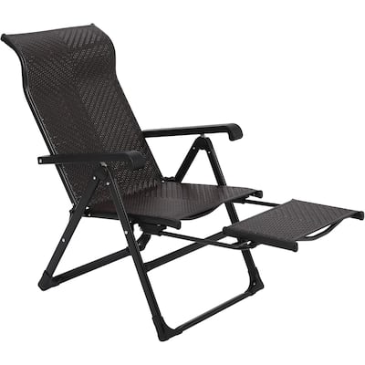 Portable Outdoor Folding Rattan Chaise Lounge Chair with Adjustable Foot Rest