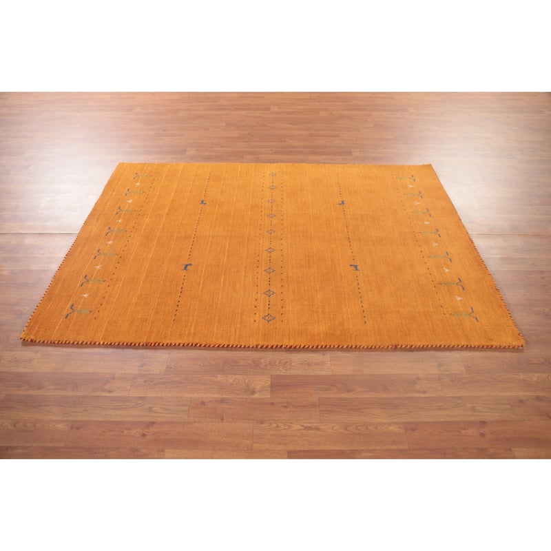 Orange Tribal Gabbeh Oriental Accent Rug Handmade Wool Carpet - 4'2"x 5'11"