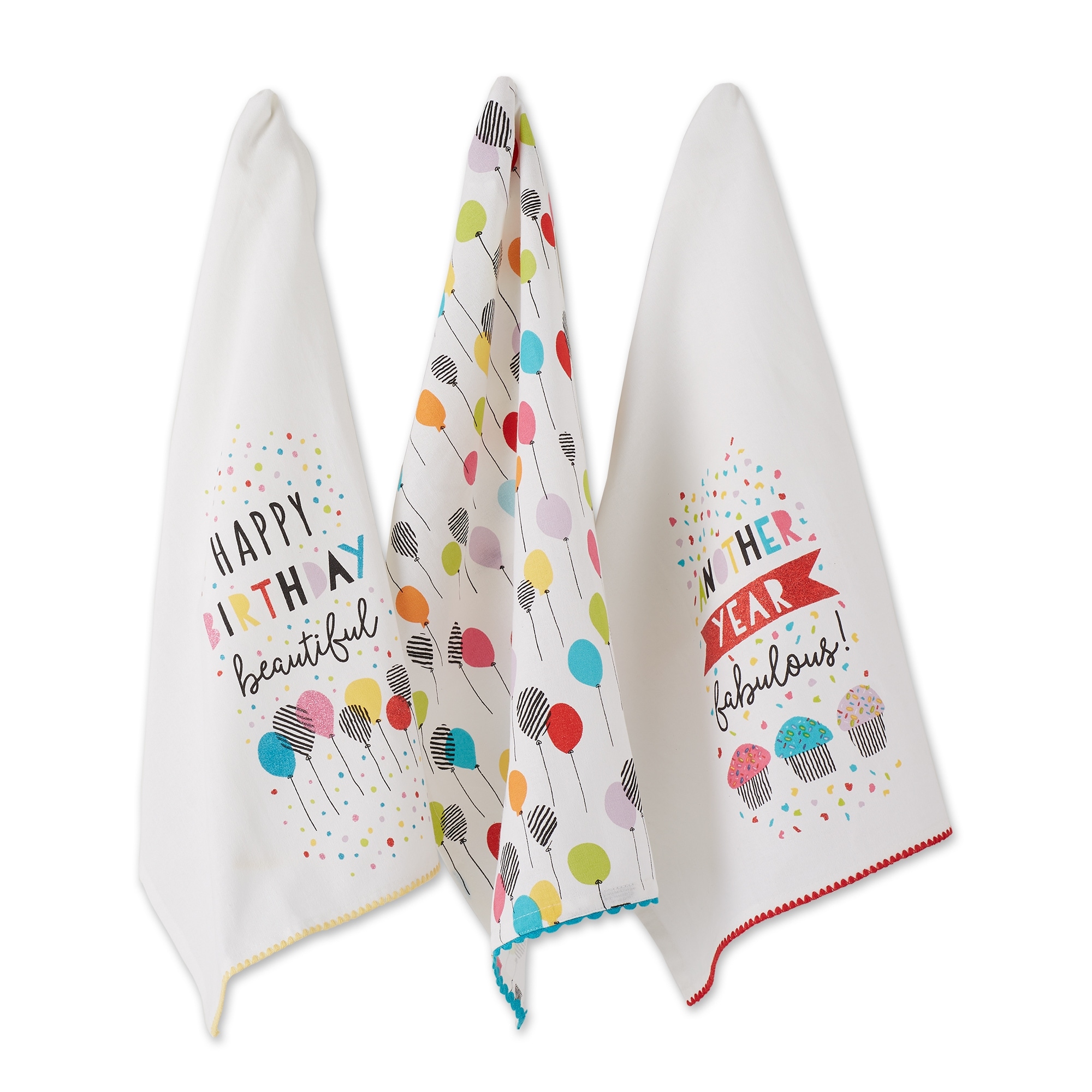 DII Asst Happy Birthday Embellished Dishtowel (Set of 3)