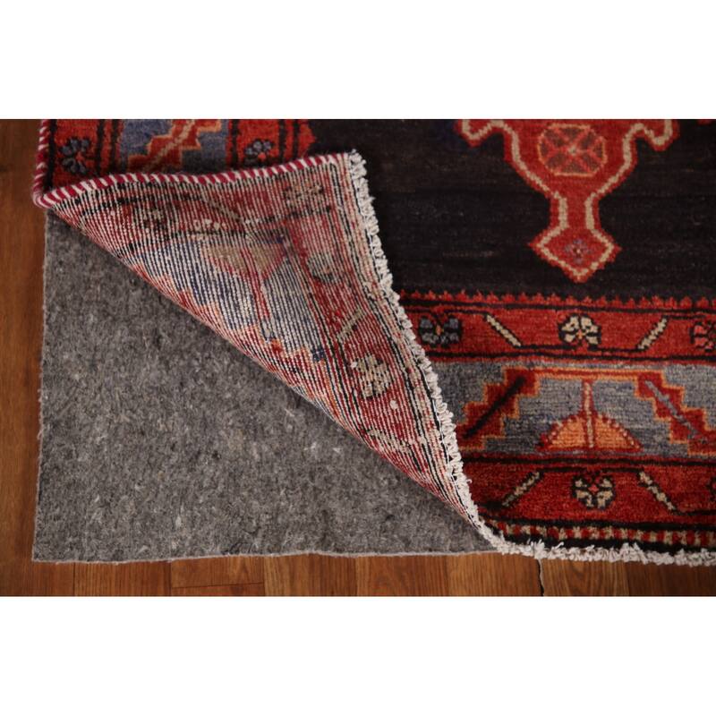 Geometric Hamedan Persian Vintage Runner Rug Hand-Knotted Wool Carpet - 3'5"x 9'9"