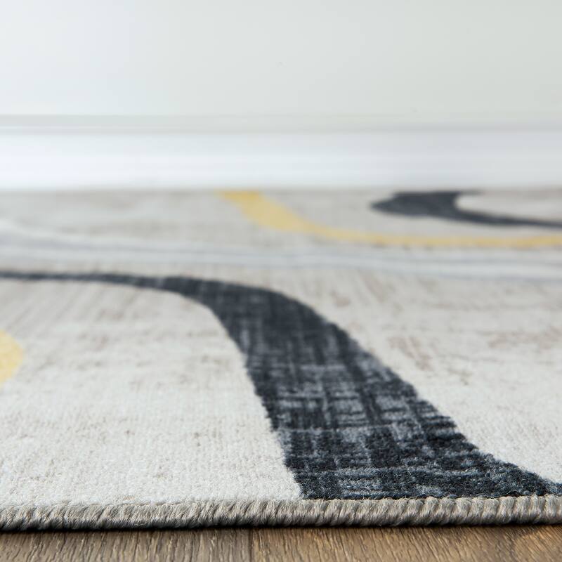 Contemporary Distressed Abstract Lines Non Slip Area Rug