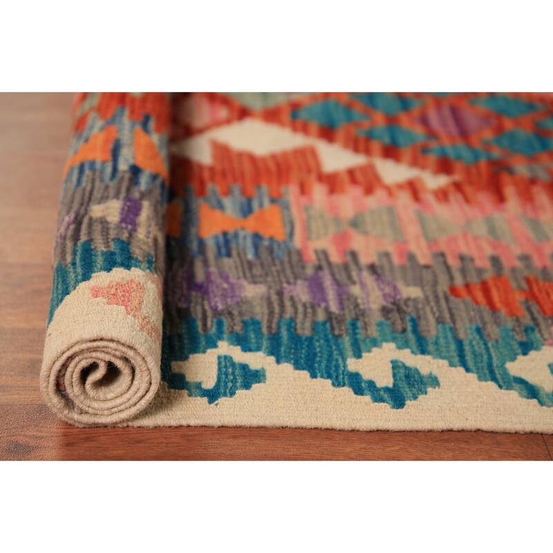 Reversible Kilim Oriental Rug Hand-Woven Multi-Color Wool Carpet - 8'7"x 11'6"