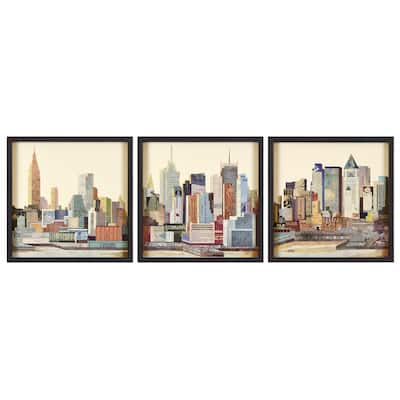 "New York Skyline ABC" Alex Zeng's dimensional collage, under glass & a black shadow box frame