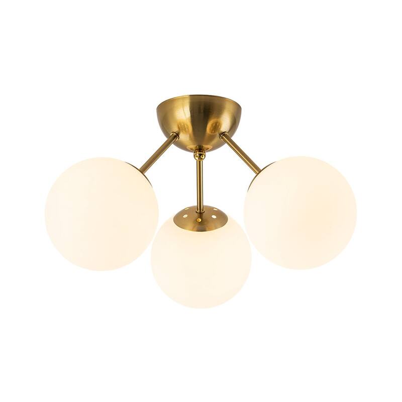 3-Light Brushed Brass Glass Globe Sputnik Semi Flush Mount