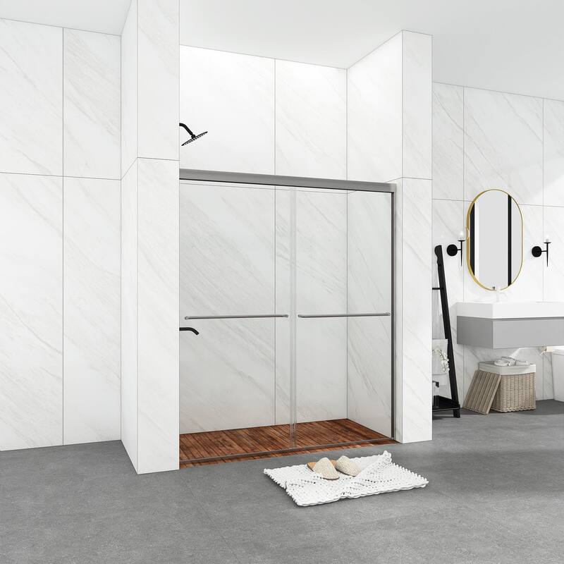 48/54/60 Inch Double Sliding Framed Shower Door with Clear Tempered Glass