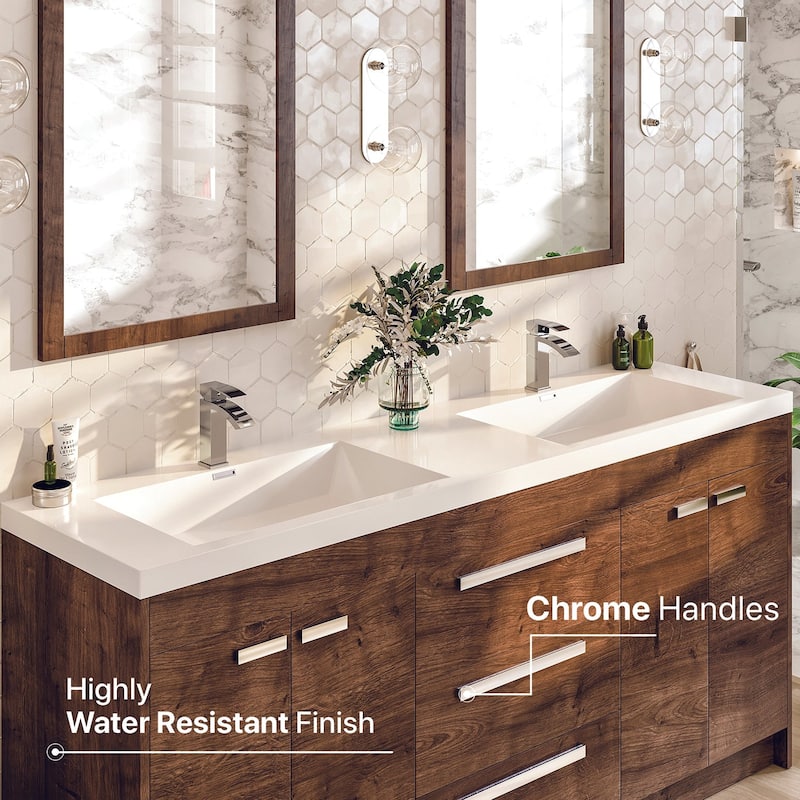Lugano 72"W Rosewood Freestanding Bath Vanity with Acrylic Top - Single Vanities