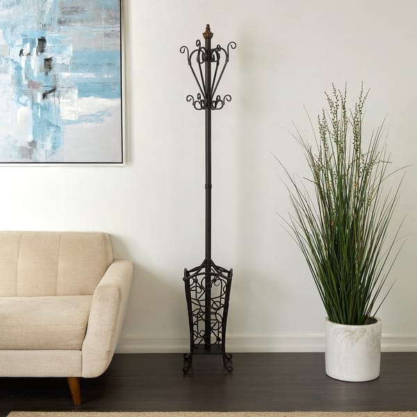 slide 2 of 19, Black Metal Vintage Style Coat Rack with Scroll Designs Black