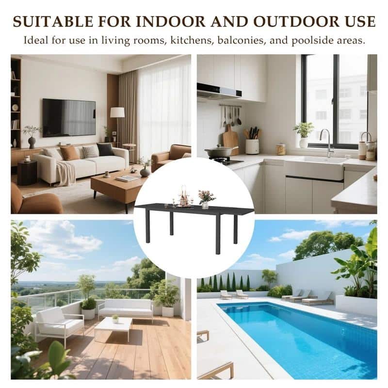 Domioutdoorliving 97.2"L Extendable Aluminum Outdoor Dining Table