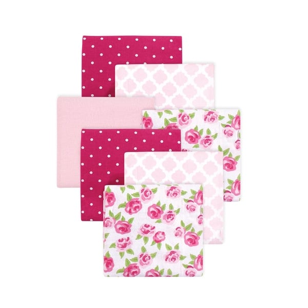 slide 1 of 1, Little Treasure Hudson Baby Girls Cotton Poly Flannel Receiving Blankets Multipack, Pink Rose, 30x30 inches 30x30 inches - Pink Rose