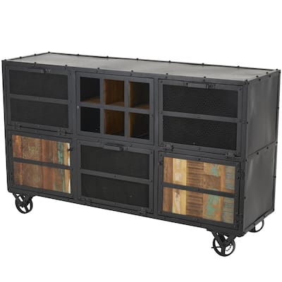 Metal 3 Shelves and 2 Doors Room Cabinet with 4 Wheels - Black - Roche River Decor - 19"W x 60"L x 37"H