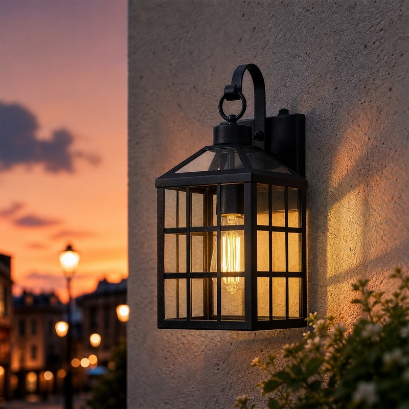KAWOTI 1 -Light 15.8’’ H Matte Black Hardwired Dusk to Dawn Outdoor Wall Light