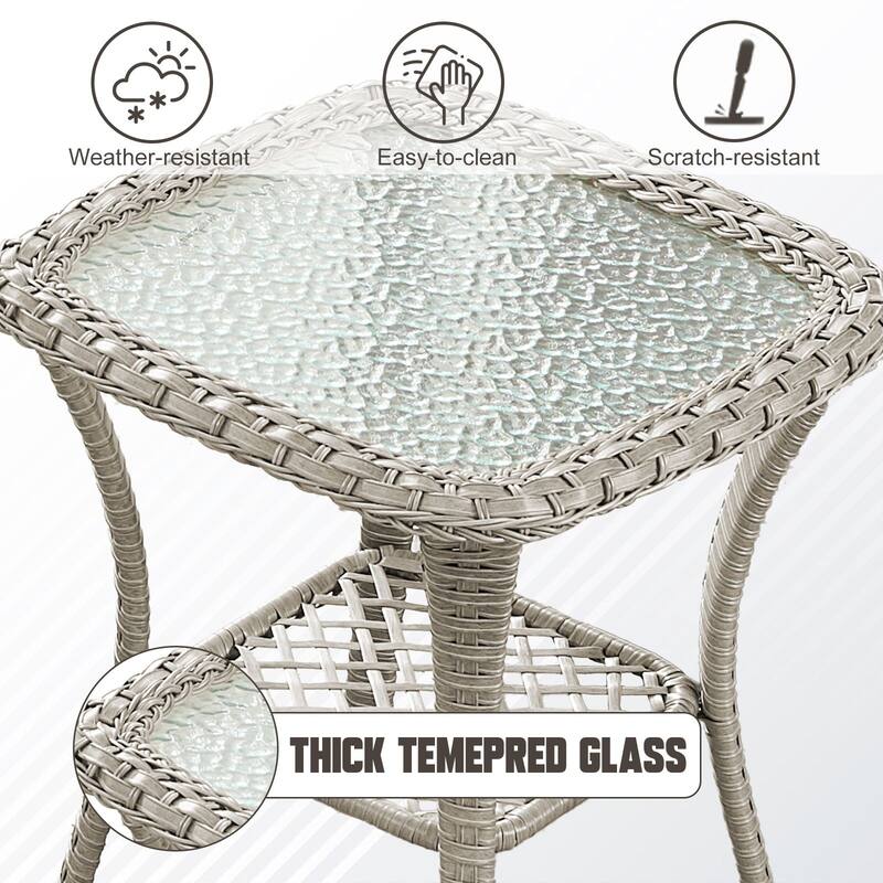 Stylish Outdoor Wicker side Table with Glass Top