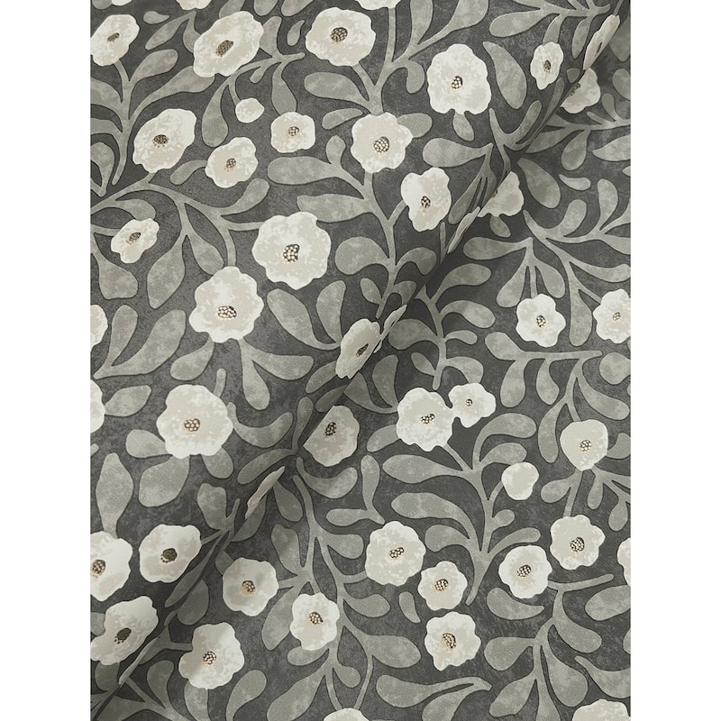 Chesapeake Poppy Trail Black Floral Wallpaper