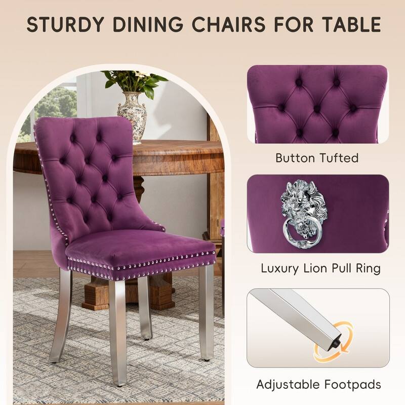 High-end Tufted Velvet Upholstered Nailhead Dining Chair Set of 4