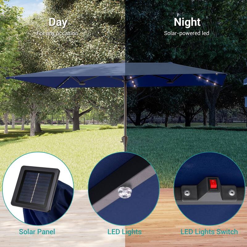 BONOSUKI 10 x 6.5Ft Solar-powered Double-Sided Patio Umbrella with Large Canopy Outdoor Table Umbrella, Anthracite Gray