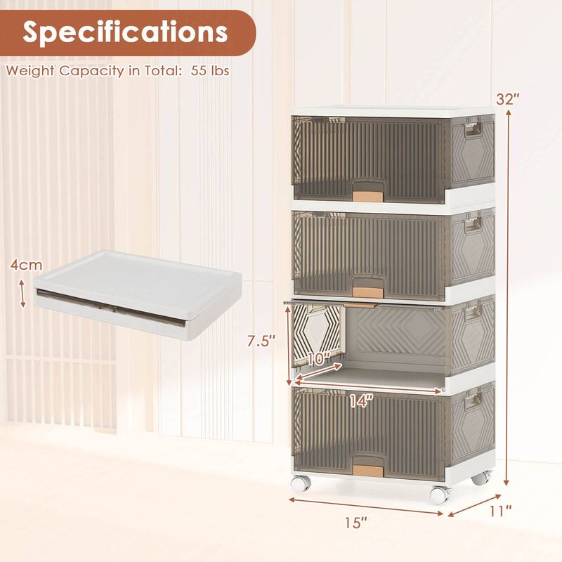 Costway 4-Cube Stackable Storage Bins with Detachable Wheels 13.5Gal - See Details