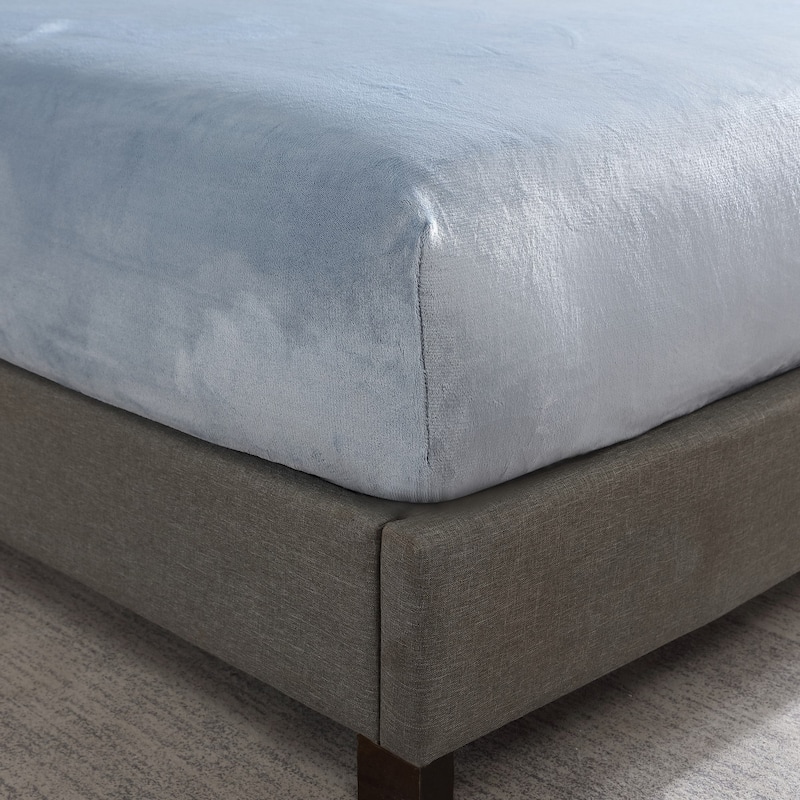 Swift Home Cozy Soft Microplush Flannel Fitted Sheet - Blue Fog - Full