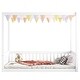 preview thumbnail 7 of 9, White Full Size Pine Wood Canopy Frame Floor Bed with Fence and Guardrails for Bedroom