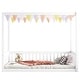 preview thumbnail 7 of 9, White Full Size Pine Wood Canopy Frame Floor Bed with Guardrails