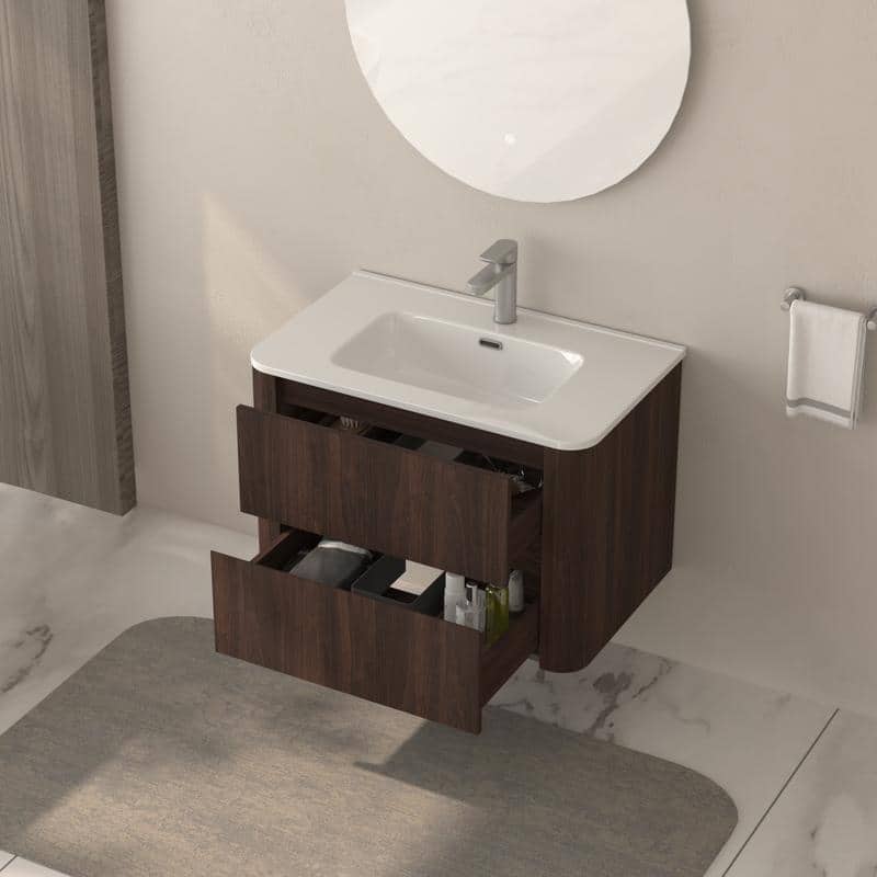 Bathroom Vanity with Sink Wall Mounted Cabinet with 2 Fluted Drawers - 30" W x 20.47" H