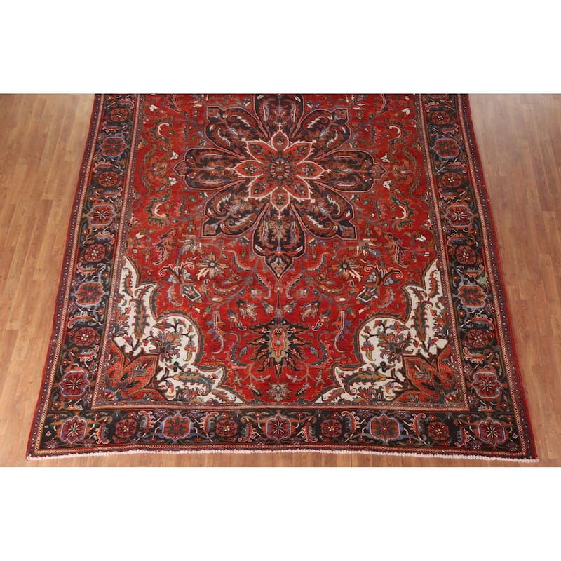 Hand Knotted Oriental 100% Wool Carpet Traditional Floral Red Heriz Area Rug - 13' 8'' X 9' 9''
