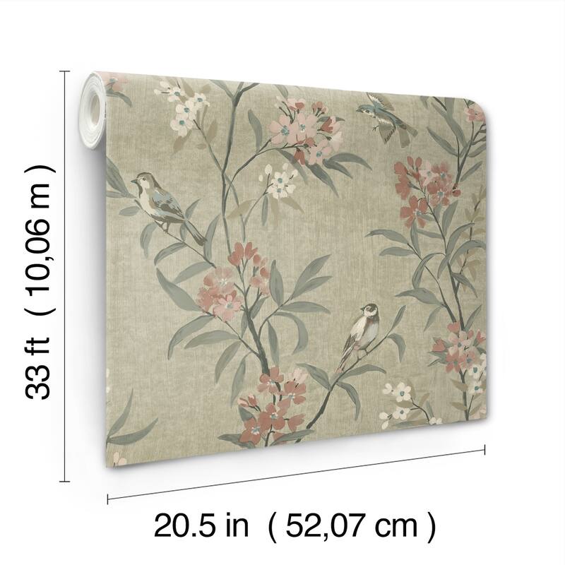 Chesapeake Tea Olive Green Finch Frolic Wallpaper