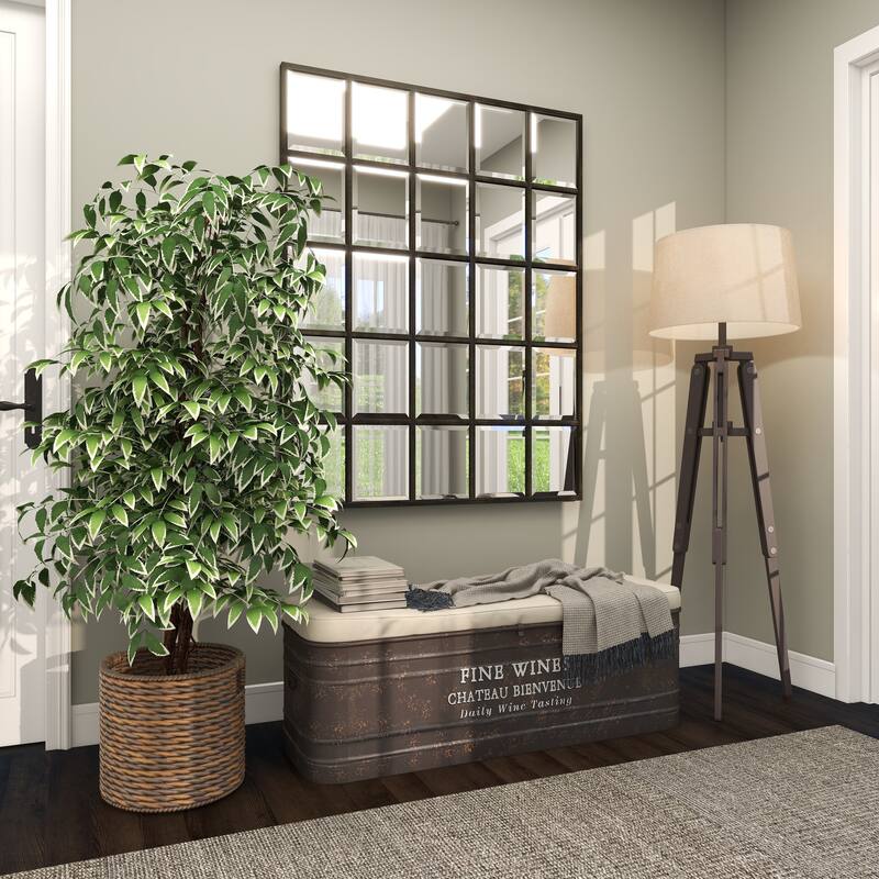 Green Faux Foliage Ficus Artificial Tree with Realistic Leaves and Black Plastic Pot