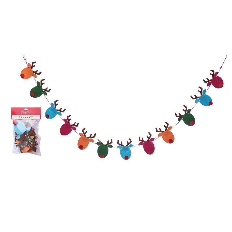 Transpac Fabric 68 in. Multicolor Christmas Pompom Reindeer Banner