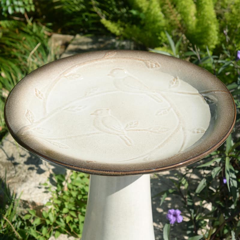 Ceramic Outdoor Patio Birdbath - 21.5" - Cream