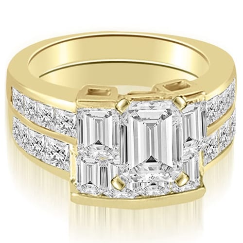 3.80 cttw. 14K Yellow Gold Channel Diamond Princess and Emerald Cut Bridal Set